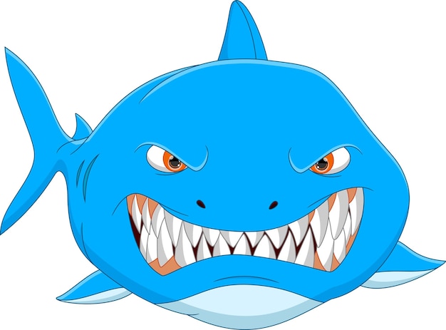 Cartone animato di squalo arrabbiato isolato su sfondo bianco