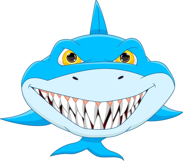 Vettore cartone animato di squalo arrabbiato isolato su sfondo bianco