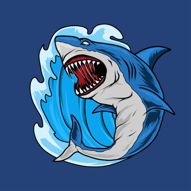 angry shark jumping with wave artwork