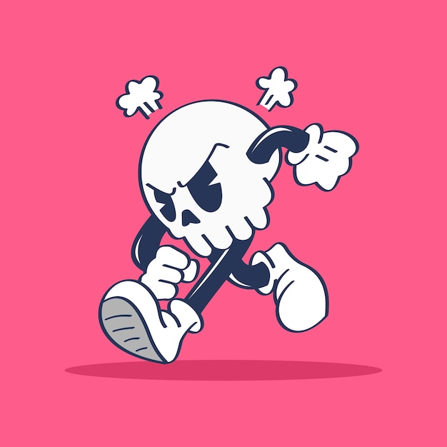 Vector angry skull cartoon character illustration vintage style hand drawing