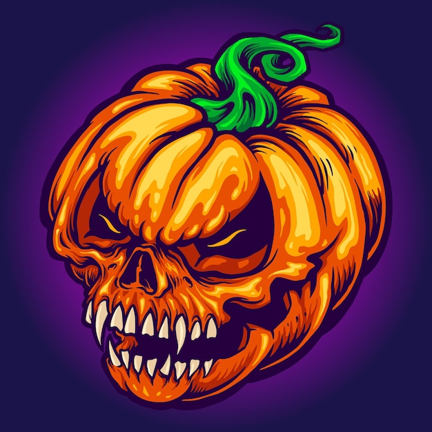 Angry Skull Jack O Lantern Pumpkins Carved Vector illustrations