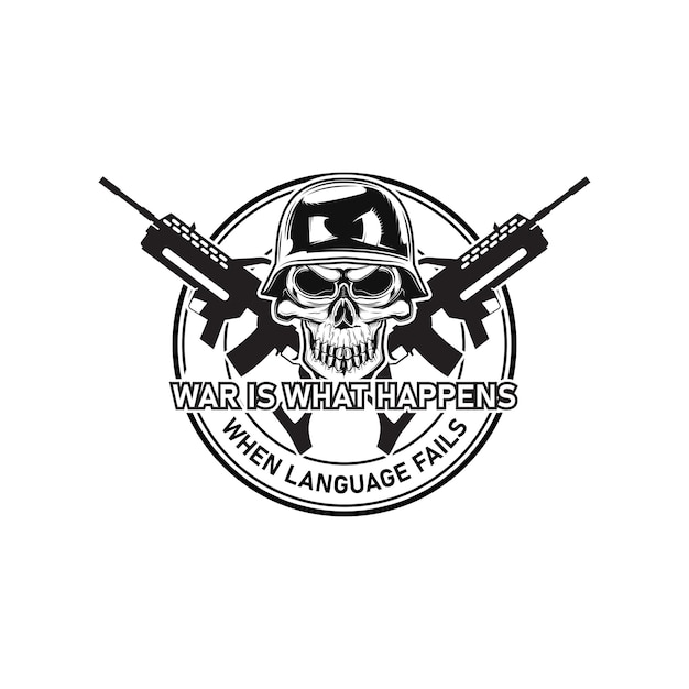 Vector angry skull warrior weapon in vintage monochrome style isolated vector illustration