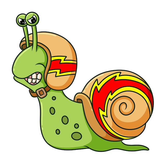 The angry snail with the helmet is doing the race of illustration