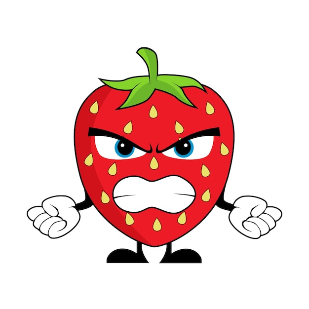 포스터 배너 웹 아이콘 마스코트 배경에 적합한 화난 딸기 과일 만화 캐릭터