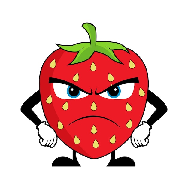 Angry Strawberry Fruit Cartoon Character Suitable for poster banner web icon mascot background