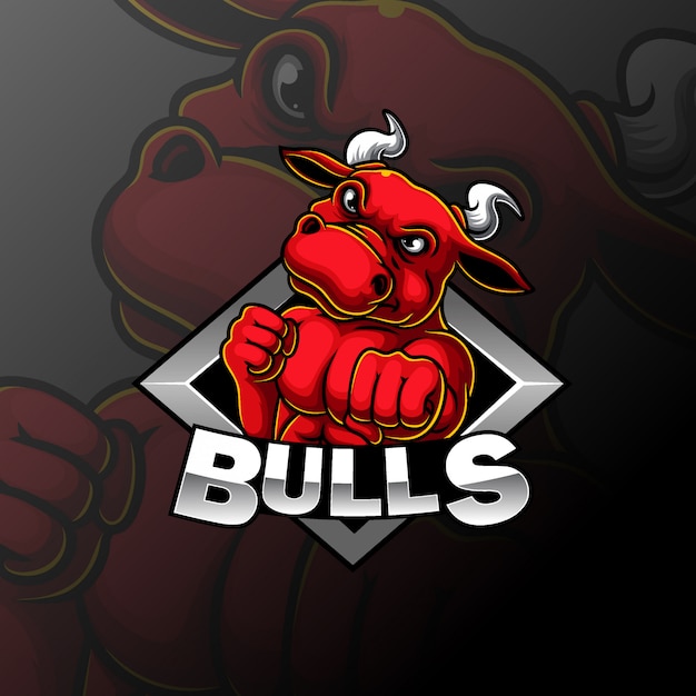 Angry strong bull mascot e sport logo design