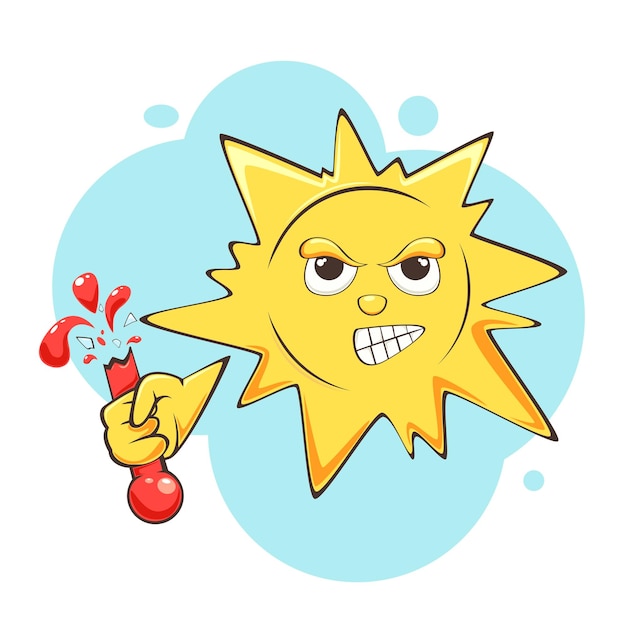 Vector angry sun in hot weather