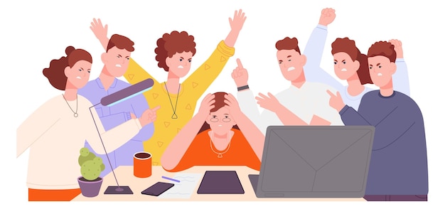 Angry team shouting Work deadline Stressed colleagues