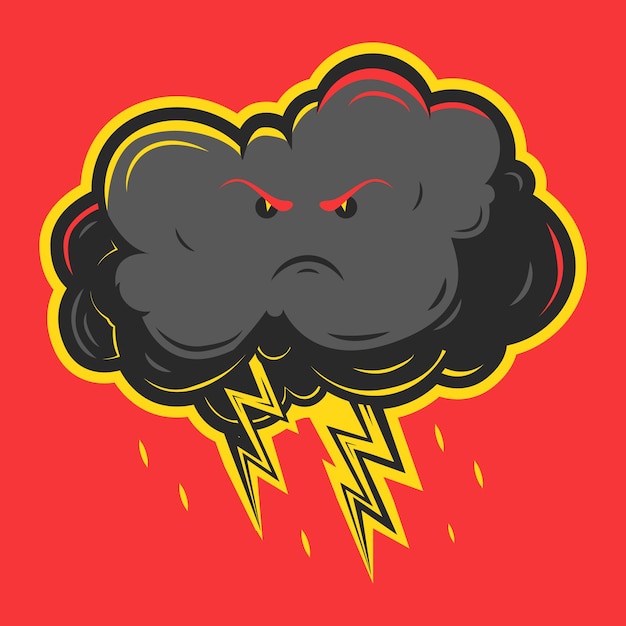 Vector angry thunderstorm clouds cartoon art