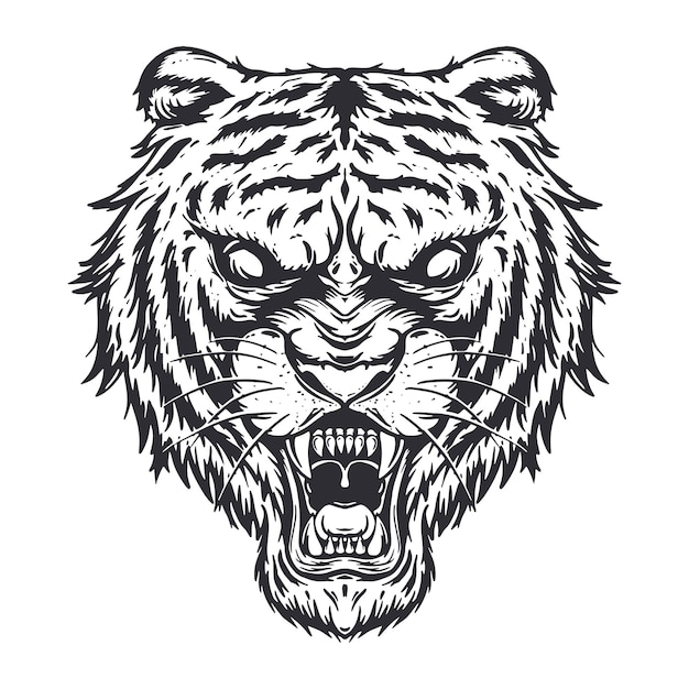 Angry tiger head illustration