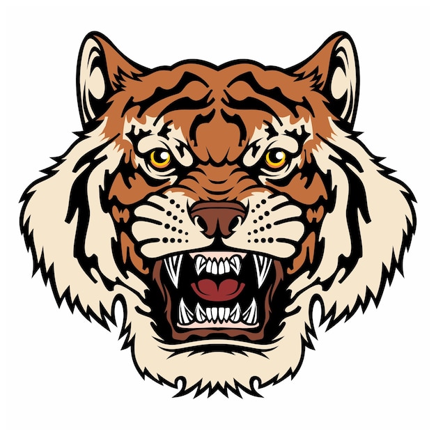 Angry tiger head mascot isolated on white