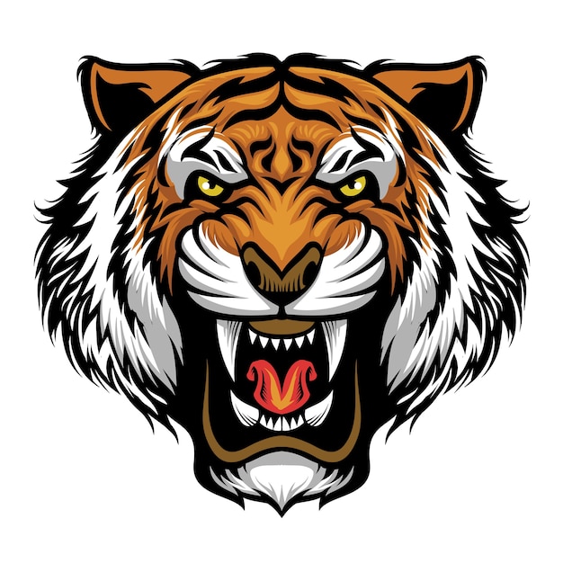 Vector angry tiger head mascot isolated on white