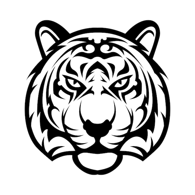 Angry Tiger Head 벡터 로고 디자인 그림(흑백)