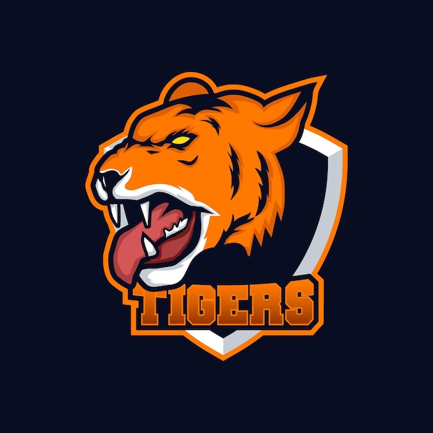 Vettore logo di gioco della mascotte della tigre arrabbiata e modello di logo di esports