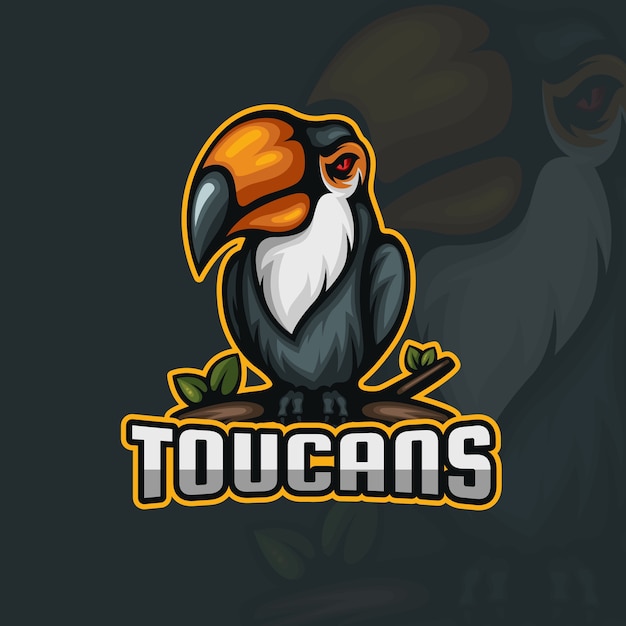 Angry Toucan sitting on a branch esport mascot logo