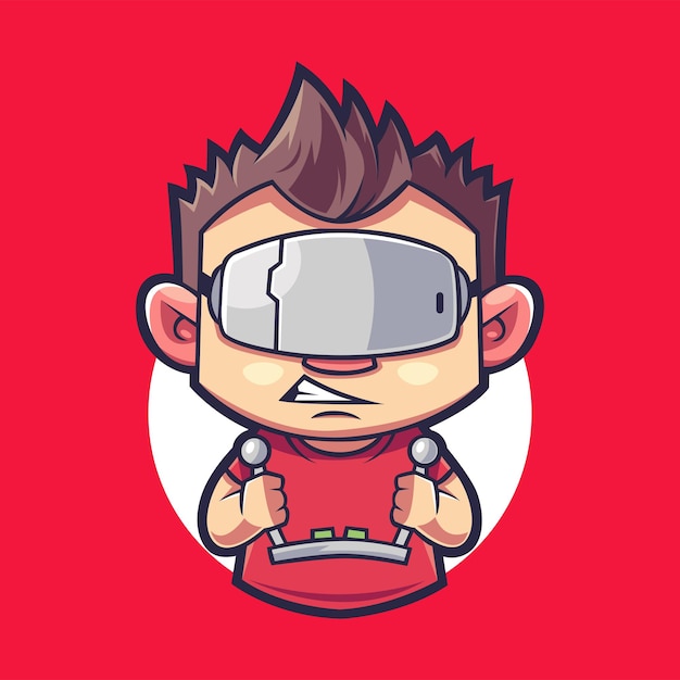 Angry virtual game boy mascot illustration