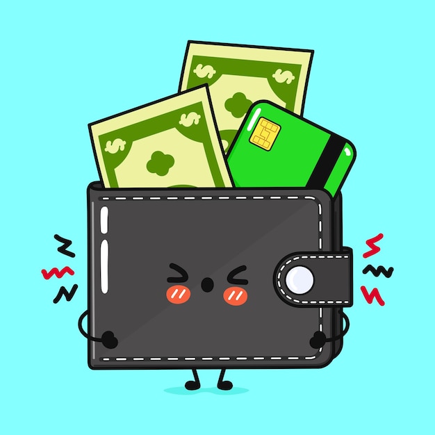 Angry Wallet with money and credit card character