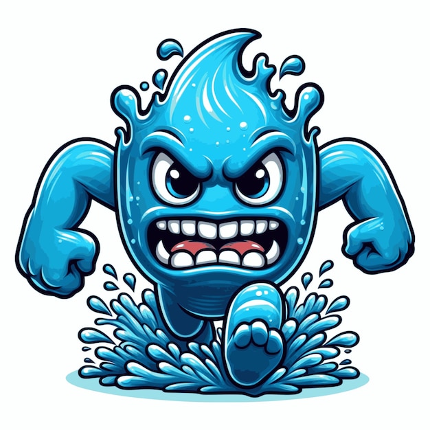 Angry Water Monster Running Cartoon stijl Witte achtergrond