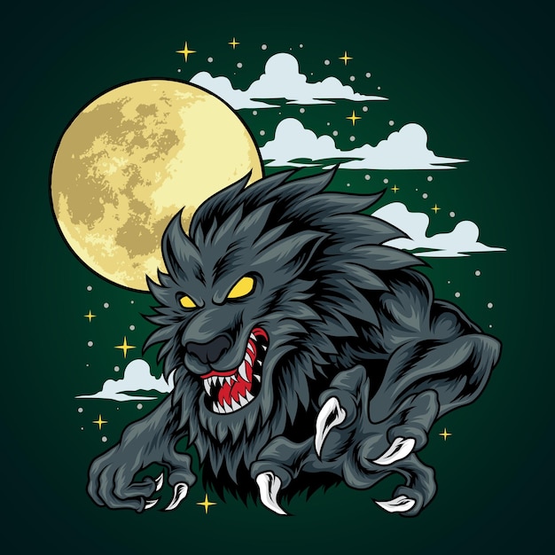 Angry werewolf on the full moon