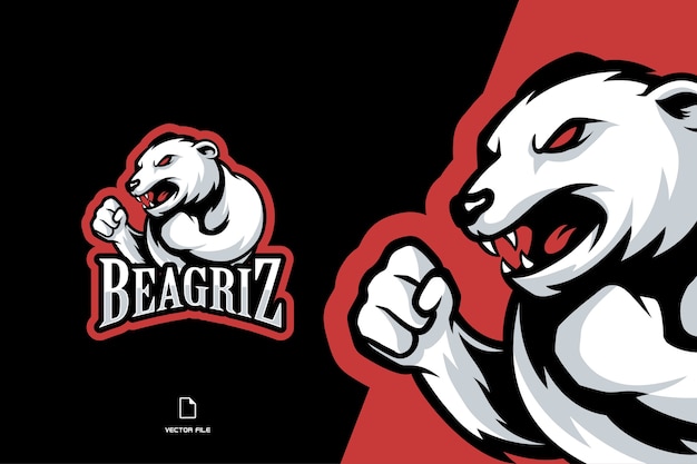 angry white polar bear mascot logo illustration