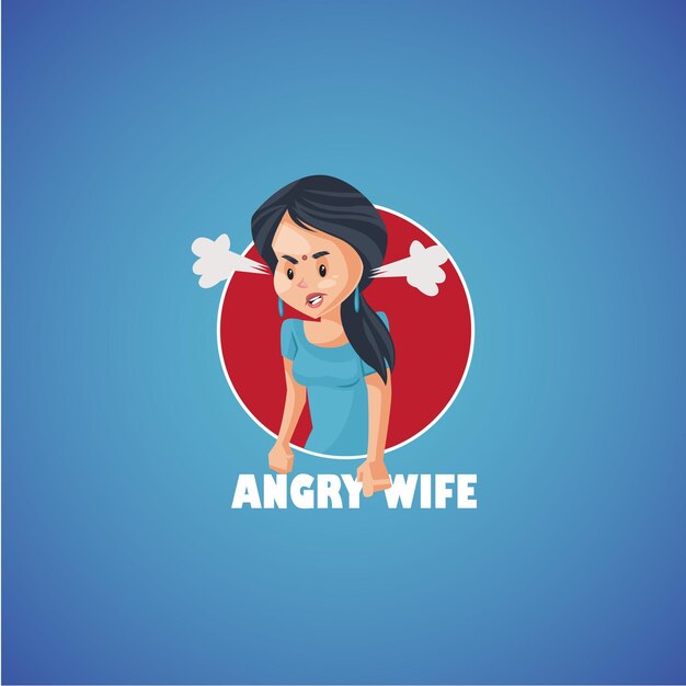 怒っている妻ベクトル マスコットのロゴのテンプレート