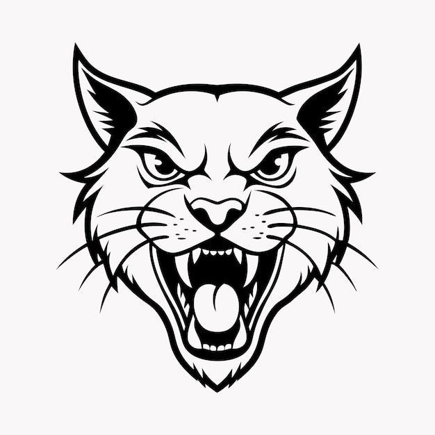 angry wild cat vector design in bold black and white style