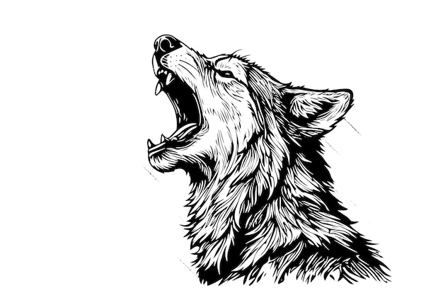 Vector angry wolf head hand drawn ink sketch engraving vintage style vector illustration design logotype