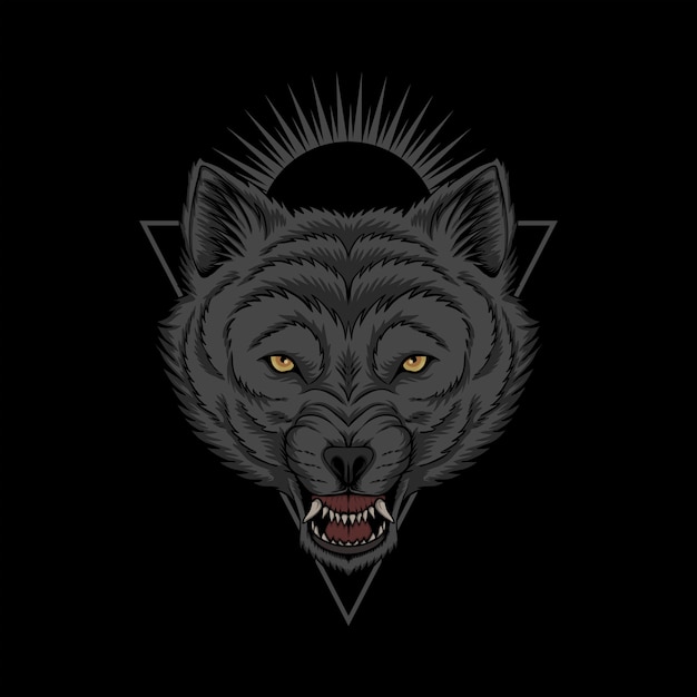 Angry wolf head illustration