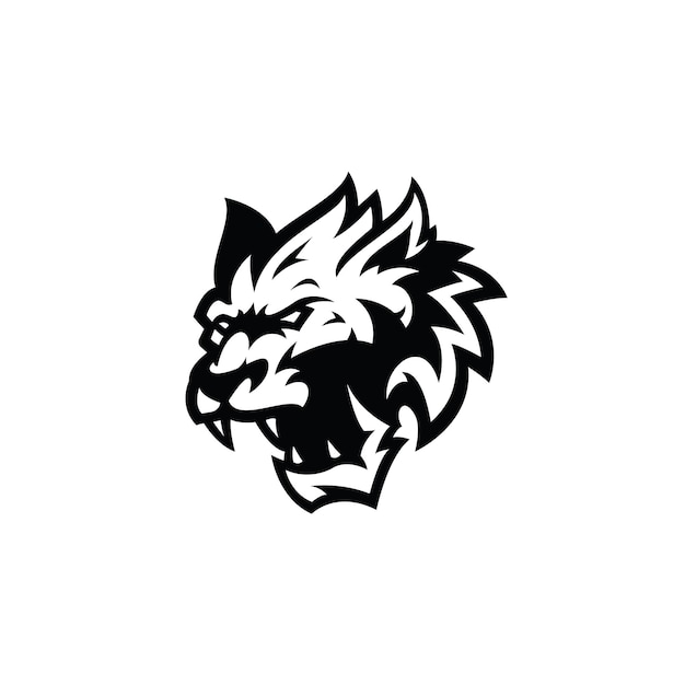 Vector angry wolf head outline silhouette illustration logo icon in black and white color