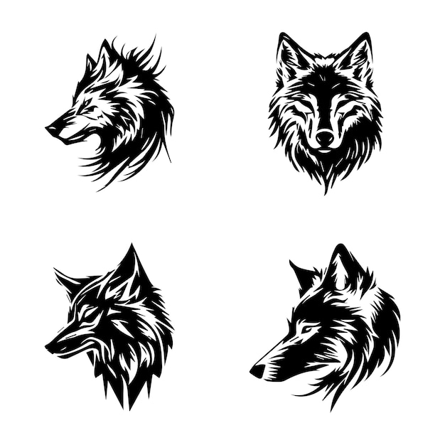 angry wolf logo silhouette collection set hand drawn illustration