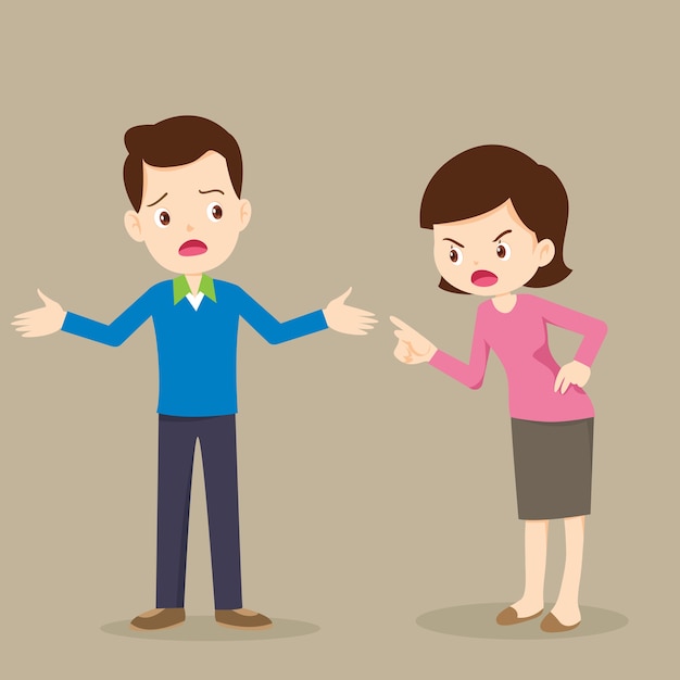 Angry woman scolds to man characters. husband and wife quarreling. parents quarrel