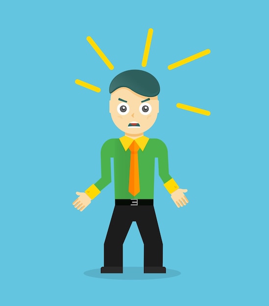 Angry young cartoon businessman or office worker Flat design