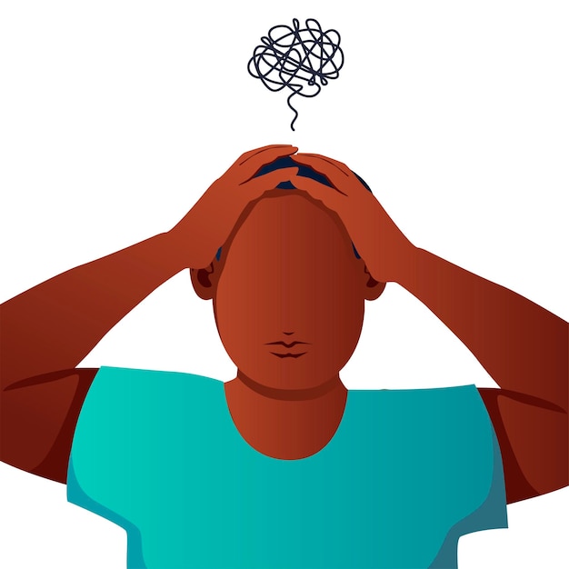 Vector angst depressie stress hoofdpijn psychische stoornis moeilijke levenssituatie