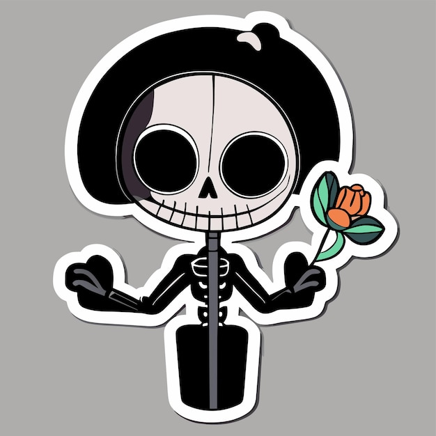 Angstaanjagend zombie skelet met de hand getekend plat stijlvolle cartoon sticker icoon concept geïsoleerde illustratie