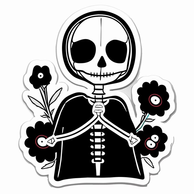 Vector angstaanjagend zombie skelet met de hand getekend plat stijlvolle cartoon sticker icoon concept geïsoleerde illustratie