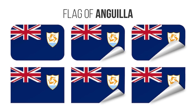 アンギラの旗ラベルステッカーセットベクトルイラスト白で隔離アンギラの3d旗