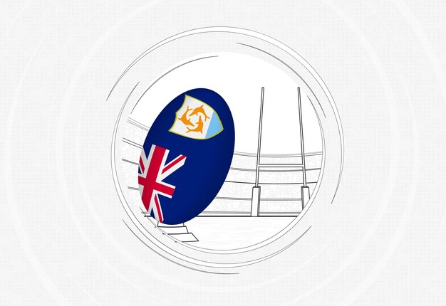 Vector anguilla flag on rugby ball lined circle rugby icon with ball in a crowded stadium