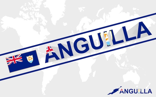 Флаг карты Ангильи и текстовая иллюстрация