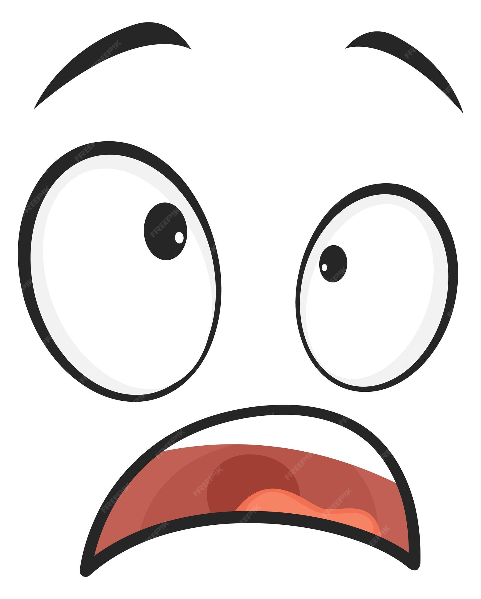 Cartoon face frightened emoji, vector scared facial expression