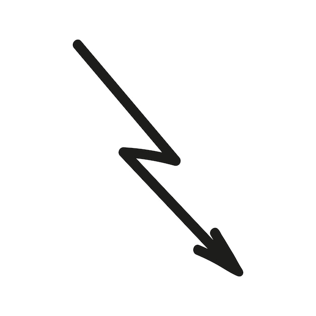 Angular arrow in lightning shape doodle Hand drawn element for navigation and presentations