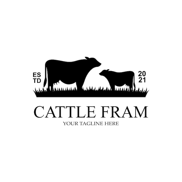 Angus Grass Cow Castle Logo Icon Vector met schild Premiumkwaliteit