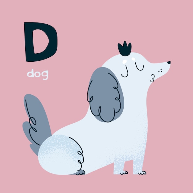 Animal alphabet. dog pet. letter d.