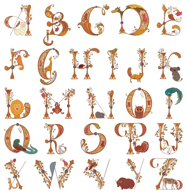 Vector animal alphabet. english letters