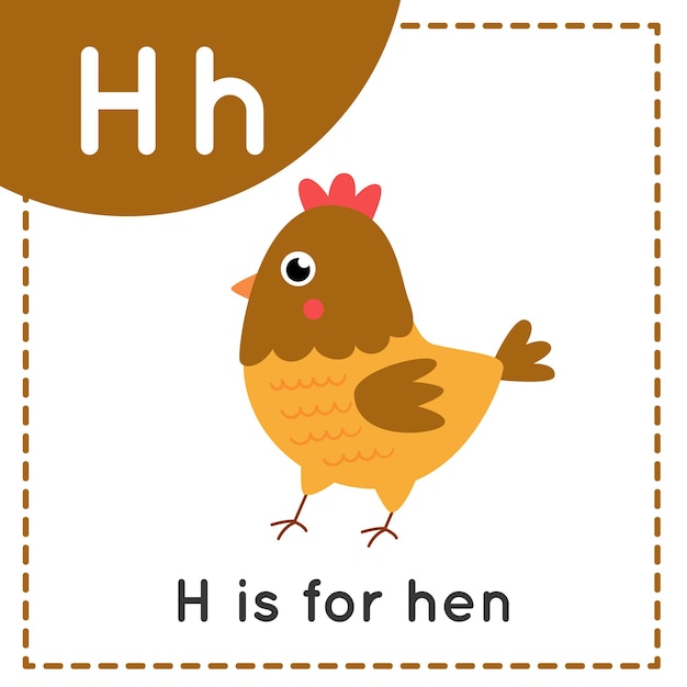 어린이를 위한 동물 알파벳 플래시 카드 학습 편지 HH는 암탉을 위한 것입니다.