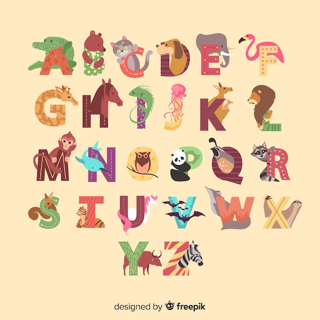 Vector animal alphabet from a to z illustrated