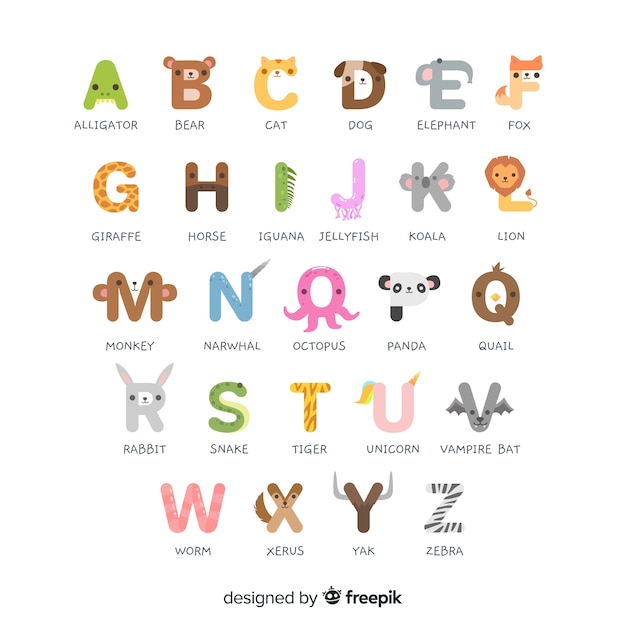 Vettore alfabeto animale dalla a alla z