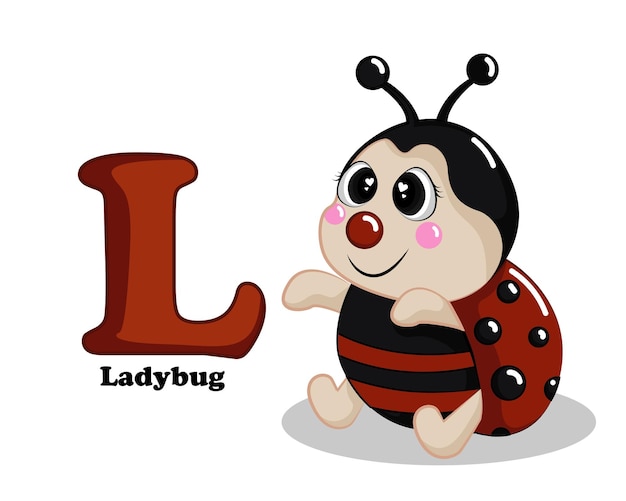 Animal alphabet letter L L for ladybug English alphabet with cute animal concept