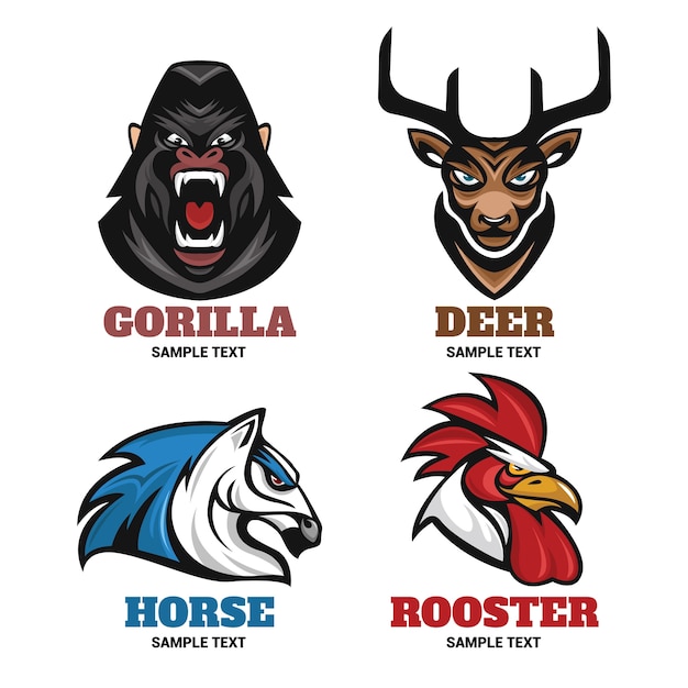 Distintivi per animali per la raccolta di team di logo sportivi