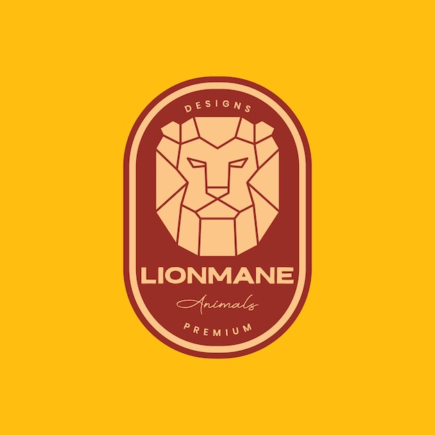 Animal beast savanna lion mane polygonal badge vintage logo design vector icon