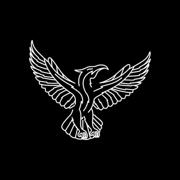 Animal bird flying phoenix fairy tail legend line art minimalist logo design vector